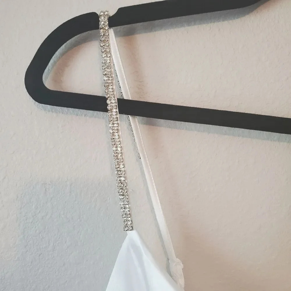 Elliatt White Jacinda Asymmetrical Satin Crystal Strap Dress Size Small - Picture 6 of 15